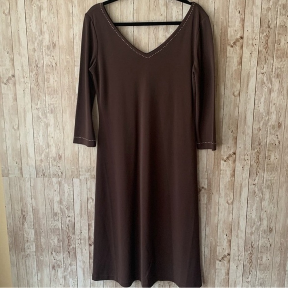 Boston Proper V-neck lobe sleeve Brown Tunic Dress